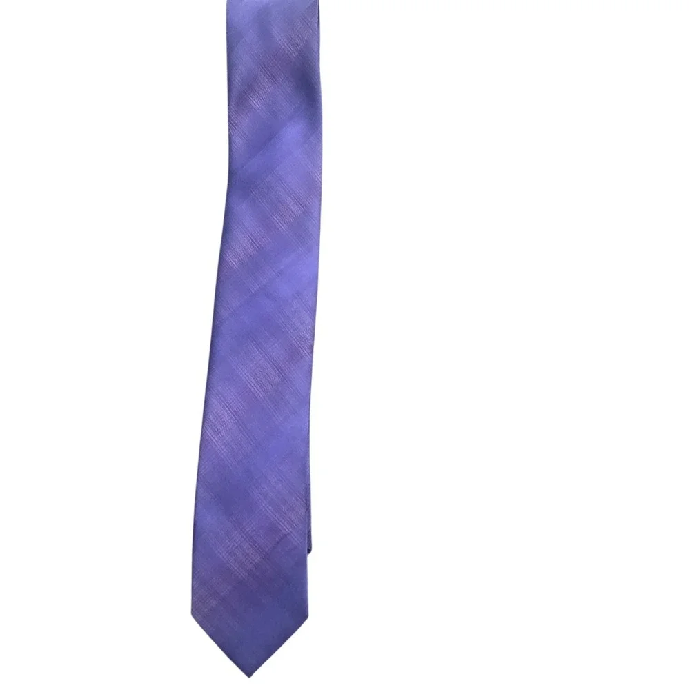 Mens Purple Tonal Grid Plaid Striped Textured Necktie Formal Business Tie